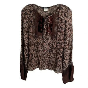 Sandro Brown Paisley Sheer Button Down Blouse Size Medium